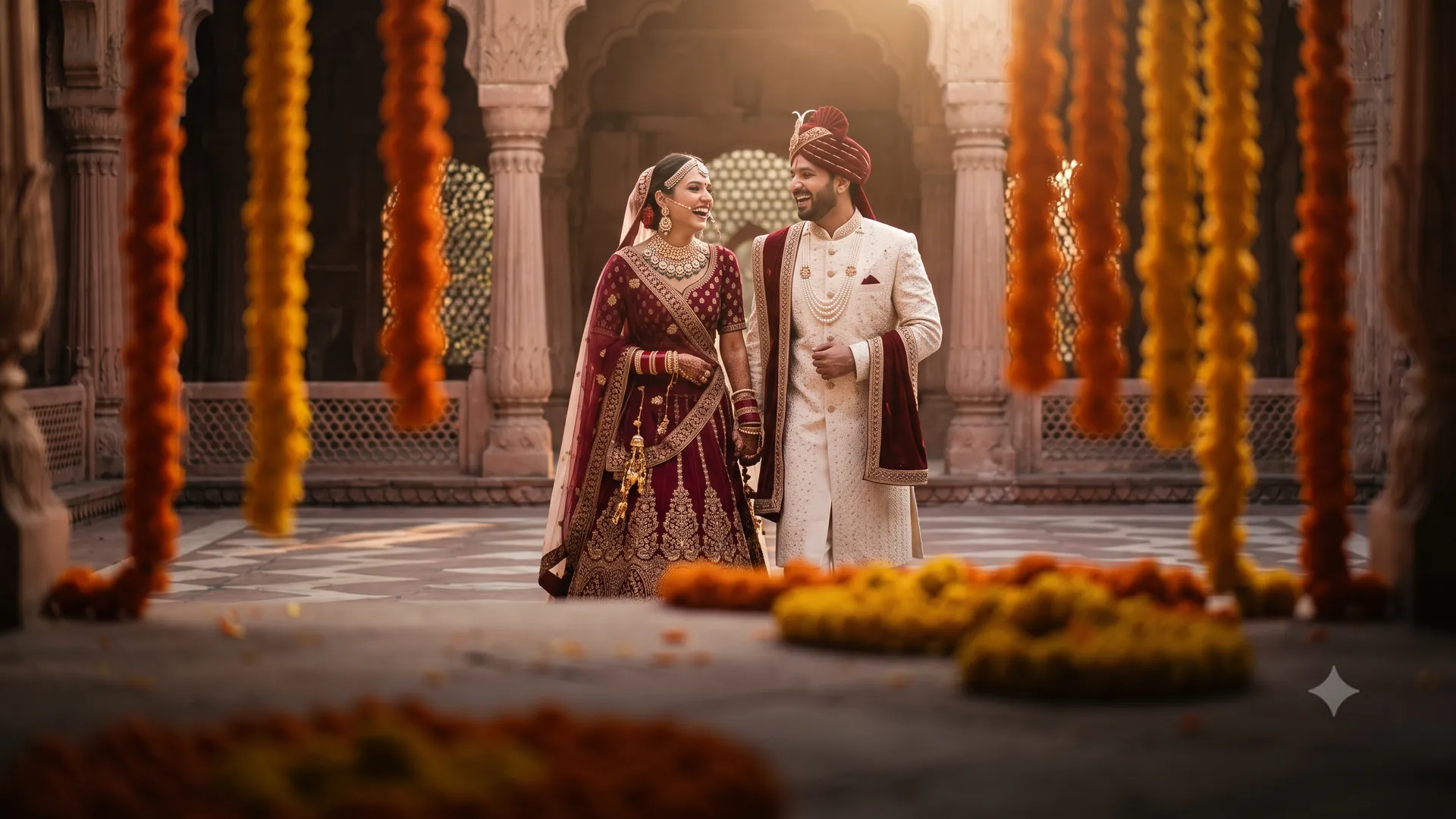 A bride and groom styled for their wedding